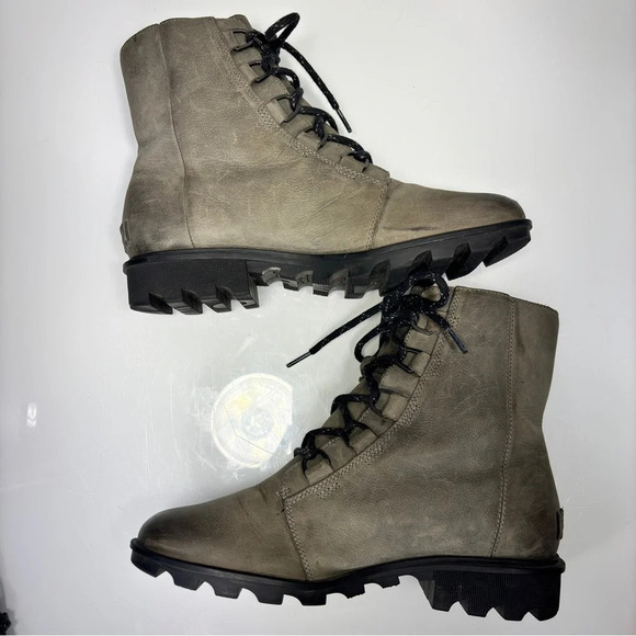 Sorel Phoenix Short Lace Waterproof Greenish Gray Leather Quarry Boots Size 10 - Picture 7 of 13
